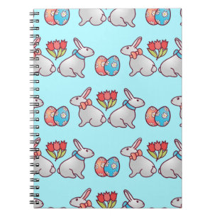 Caderno Espiral Um padrão uniforme de coelho com ovos de páscoa e