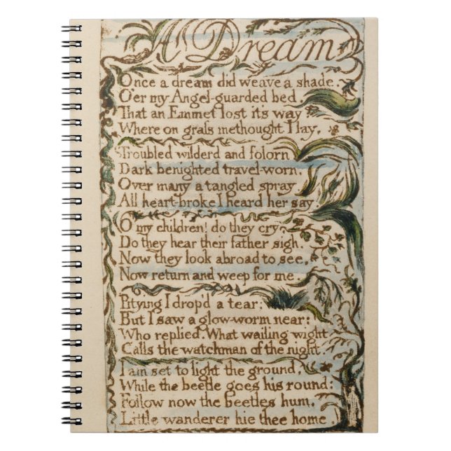 Caderno Espiral Um sonho, ilustração 'das canções da inocência e (Frente)