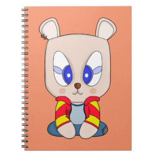 Caderno Espiral Um urso fofo e na moda com piercing orelha