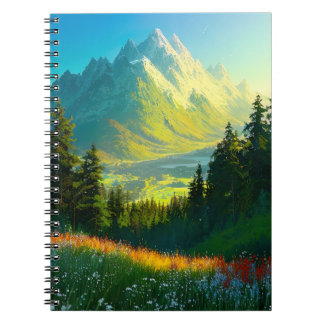 Caderno Espiral Um Vale Verde Floreando com Floresta Pinheira