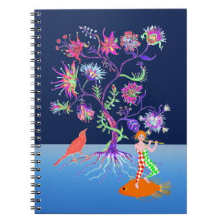 Caderno Espiral Uma árvore da vida e um tocador de flauta
