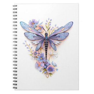 Caderno Espiral Uma bela libélula com flores gentis