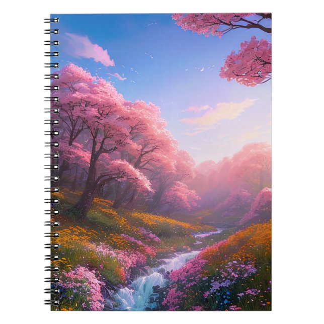 Caderno Espiral Uma Corrente Ruiva se Harmoniza com Sakura Flagran (Frente)