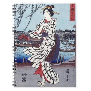 Caderno Espiral Uma Fria Noite de Verão na Ponte, Utagawa Hiroshig