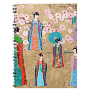 Caderno Espiral Uma garota oriental em retro figurapanese, chinesa