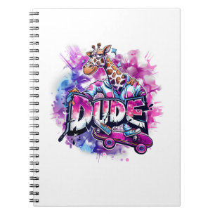 Caderno Espiral Uma Girafa Vestindo Pijamas E Andando De skate