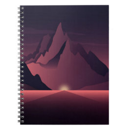 Caderno Espiral Uma ilustração de pôr do sol na montanha