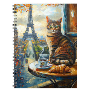 Caderno Espiral Uma Manhã em Paris Gato Malhado em um Café