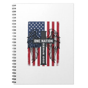 Caderno Espiral Uma Nação Sob Deus Camisa Patriótica Asas Cruz_1
