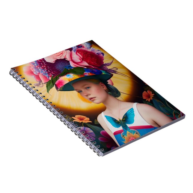 Caderno Espiral Uma senhora com um chapéu de sol floral (Lado Direito)