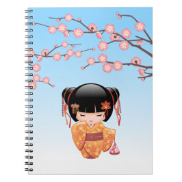 Caderno Espiral Ume Kokeshi Doll - Japonesa Geisha Girl Blue