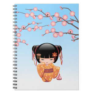 Caderno Espiral Ume Kokeshi Doll - Japonesa Geisha Girl Blue
