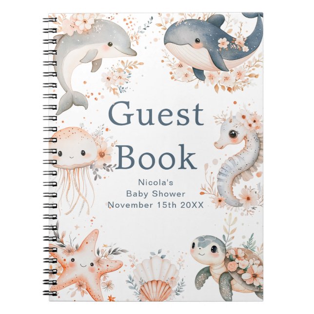 Caderno Espiral Under The Sea Animals Baby Shower Shower Guest  (Frente)