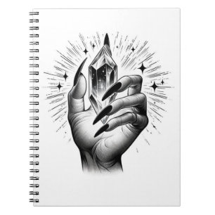 Caderno Espiral Unhas Pretas Longas & Feitiço Mágico de Cristal Gr