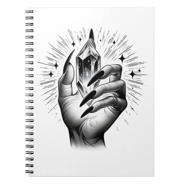 Caderno Espiral Unhas Pretas Longas & Feitiço Mágico de Cristal Gr (Frente)