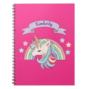 Caderno Espiral Unicorn & Arco-íris Espelhado Nome Personalizado e