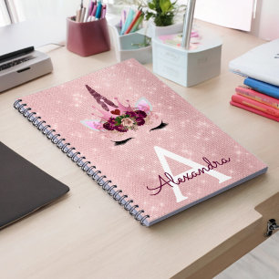 Caderno Espiral Unicorn cor-de-rosa Sparkle Princesa Monograma