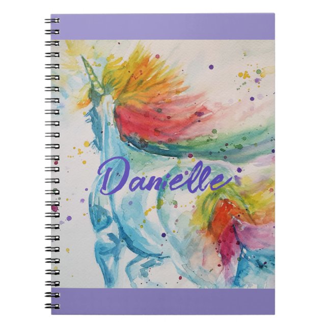 Caderno Espiral Unicorn - Mola d'água pintando mochila Rainbow Gir (Frente)