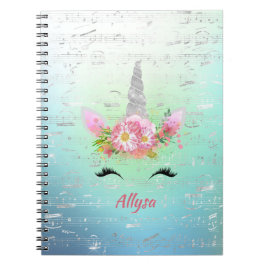 Caderno Espiral Unicorn Music Horn e Floral Eyelashes
