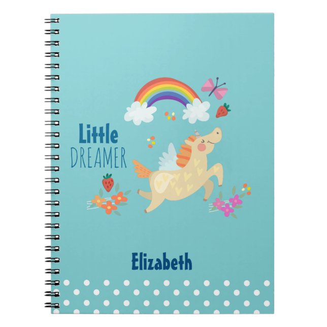 Caderno Espiral Unicorn Rainbow Clouds and Flowers Little Dreamer (Frente)
