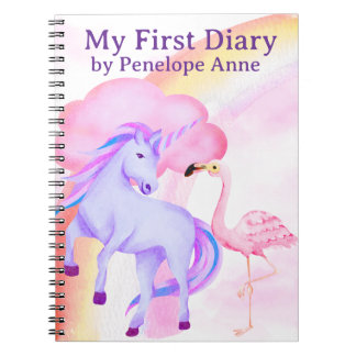 Caderno Espiral Unicorn Rainbow Flamingo Girls Diary Personalized