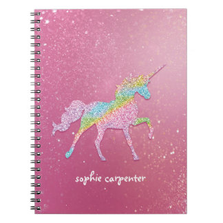 Caderno Espiral Unicórnio Arco-Íris Brilho Mágico Infantil