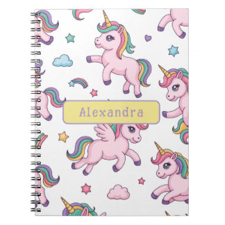 Caderno Espiral Unicórnio Arco-íris Fofo