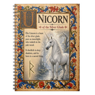 Caderno Espiral Unicórnio, Arte de Bestiário Medieval