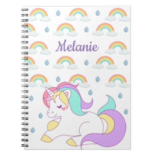 Caderno Espiral Unicórnio bonito e arcos-íris personalizados