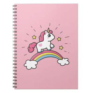 Caderno Espiral Unicórnio bonito em um design do arco-íris