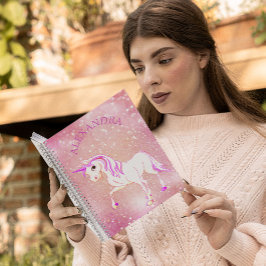 Caderno Espiral Unicórnio Brilhante Rosa Menina Fofa Personalizado