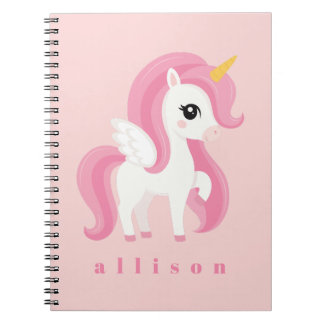 Caderno Espiral Unicórnio Colorido Rosa Estética Simples Fofa