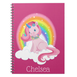 Caderno Espiral Unicórnio Cor-de-Rosa e Arco-íris Personalizados