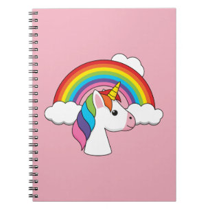 Caderno Espiral Unicórnio e Arco-íris com Nuvens Kawaii