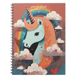 Caderno Espiral Unicórnio em Arco-Íris e Entre Corações