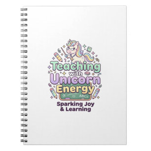 Caderno Espiral Unicórnio ensinando com tipografia ousada de energ