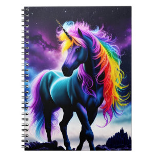 Caderno Espiral Unicórnio Escuro com Rainbow Mane