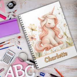 Caderno Espiral Unicórnio flor silvestre pastel caprichoso