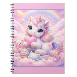 Caderno Espiral Unicórnio Kawaii Caprichoso e Amigos Nuvem Pastel