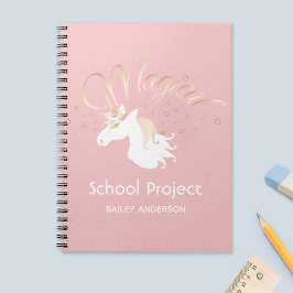 Caderno Espiral Unicórnio Mágico Moderno Infantil Rosa