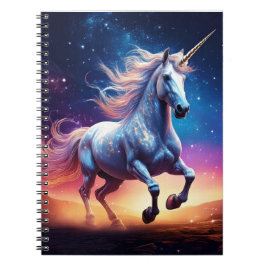 Caderno Espiral Unicórnio Majestoso em Uma Paisagem Cósmica