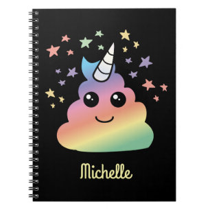 Caderno Espiral Unicórnio Personalizado Poop Arco-Íris Emoji Kawai