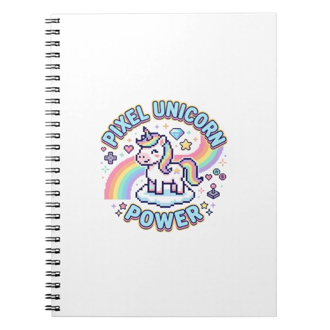 Caderno Espiral Unicórnio Pixel Unicórnio Poder Design Gráfico Pro (Frente)
