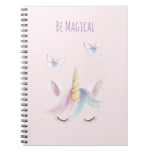Caderno Espiral Unicórnio Rosa Fofo Borboletas Rosto Ser Mágico