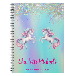 Caderno Espiral Unicórnio rosa roxo holográfico de volta às aulas