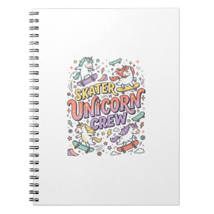 Caderno Espiral Unicórnio Skater Unicórnio Tripulação Desenho Capr