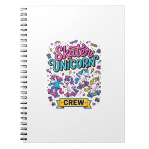 Caderno Espiral Unicórnio Skater Unicórnio Tripulação Estilo Retro