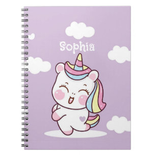 Caderno Espiral Unicórnio Timical Kawaii, Mágico Personalizado
