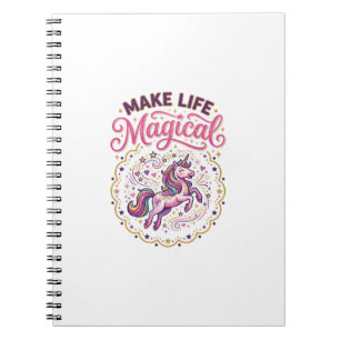 Caderno Espiral Unicórnio Torna a Vida Mágica POD Pronto Fundo Bra
