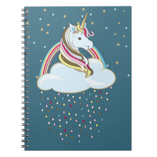 Caderno Espiral Unicórnio Vintage: Ilustração de Nuvens Arco-íris